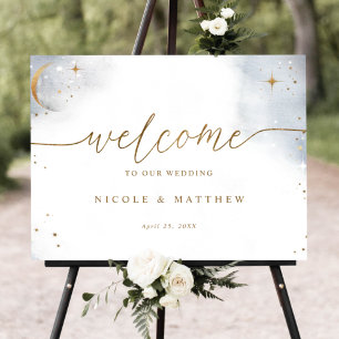 Affiche Panneau de Bienvenue de Mariage Céleste Élégant