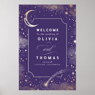 Affiche Panneau de bienvenue de mariage céleste nuit étoil