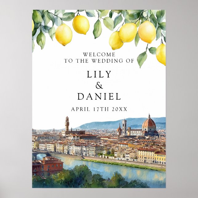 Affiche Panneau de Bienvenue de Mariage Citrons Florence I (Devant)