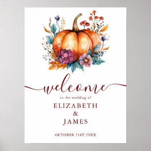 Affiche Panneau de bienvenue de mariage citrouille rustiqu