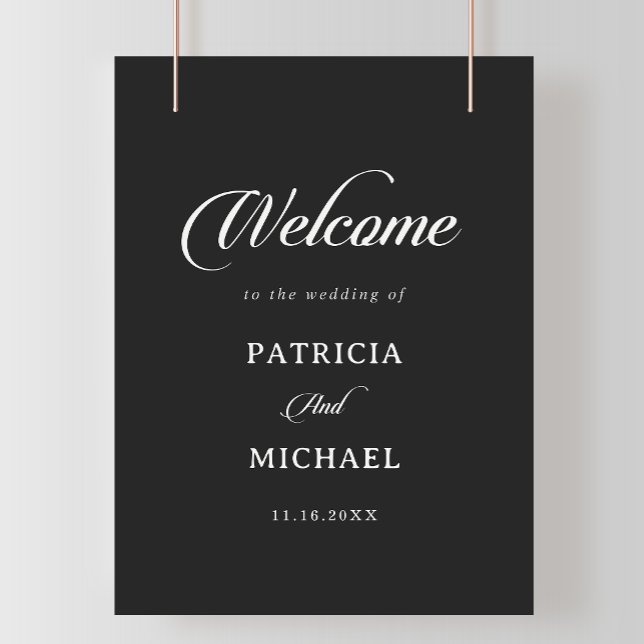 Affiche Panneau de bienvenue de mariage classique noir et  (Créateur téléchargé)