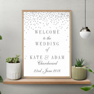 Affiche Panneau de bienvenue de mariage confettis argentés