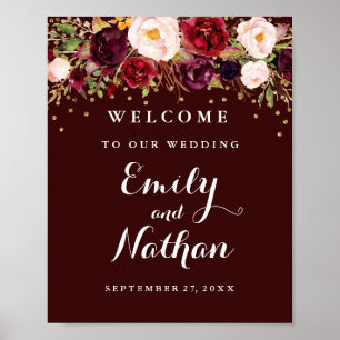 Affiche Panneau de bienvenue de mariage confettis dorés fl