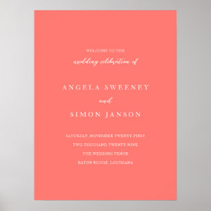 Affiche Panneau de bienvenue de mariage corail vibrant mod