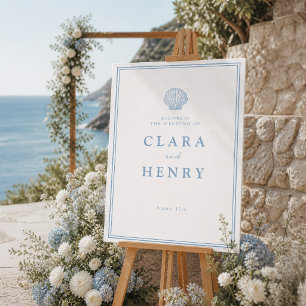 Affiche Panneau de bienvenue de mariage côtier bleu