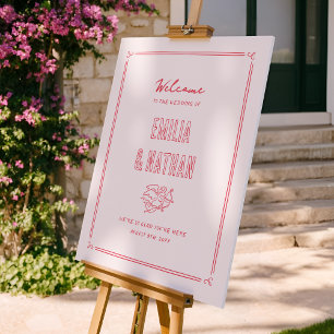 Affiche Panneau de bienvenue de mariage Cupidon dessiné à