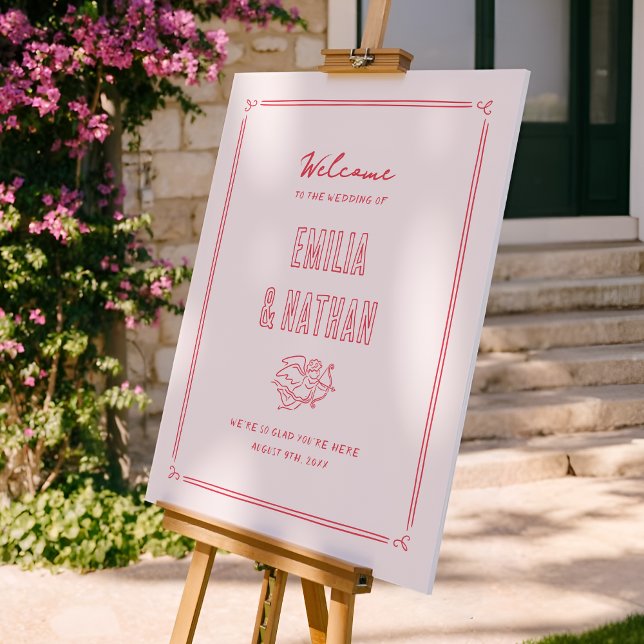 Affiche Panneau de bienvenue de mariage Cupidon dessiné à  (Créateur téléchargé)