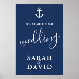 Affiche Panneau de bienvenue de mariage d'ancre de marine