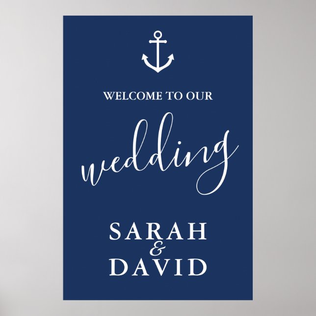 Affiche Panneau de bienvenue de mariage d'ancre de marine  (Devant)