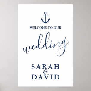 Affiche Panneau de bienvenue de mariage d'ancre de marine 