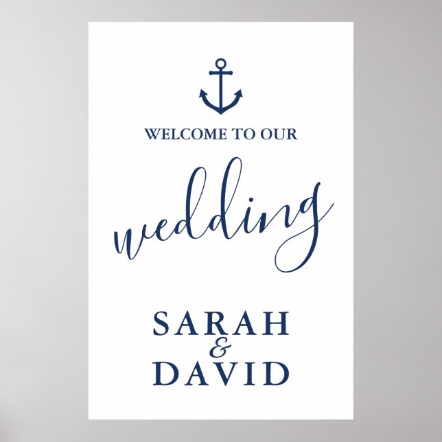 Affiche Panneau de bienvenue de mariage d'ancre de marine  (Devant)