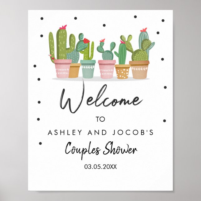 Affiche Panneau de bienvenue de mariage de cactus de douch (Devant)