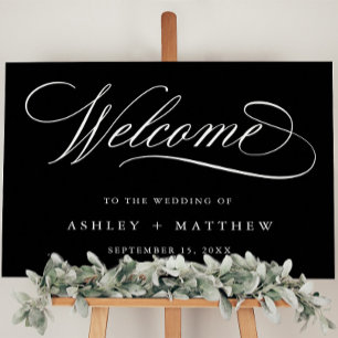 Affiche Panneau de bienvenue de mariage de calligraphie ro