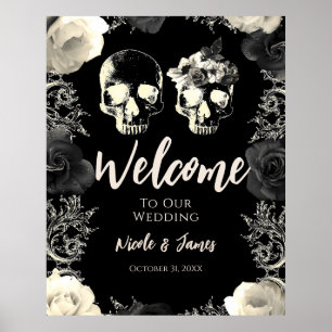 Affiche Panneau de bienvenue de mariage de crâne de squele
