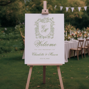 Affiche Panneau de bienvenue de mariage de jardin Monogram