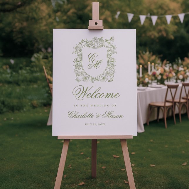 Affiche Panneau de bienvenue de mariage de jardin Monogram (Créateur téléchargé)