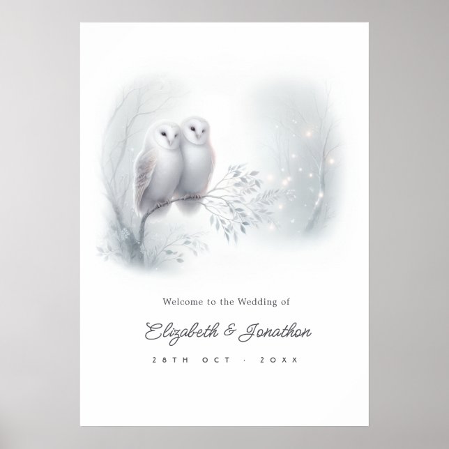 Affiche Panneau de bienvenue de mariage de la chouette de  (Devant)