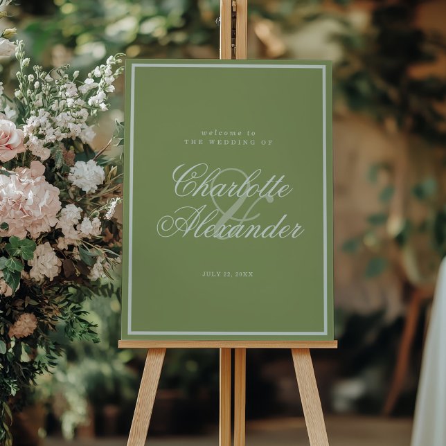 Affiche Panneau de bienvenue de mariage de Moss Green Esta (Créateur téléchargé)