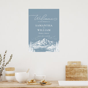 Affiche Panneau de bienvenue de mariage de paysage de mont