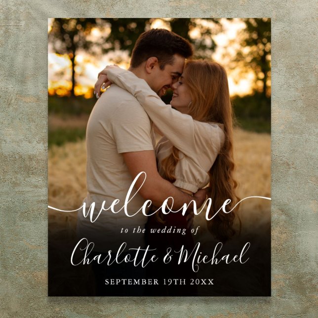 Affiche Panneau de bienvenue de mariage de photo de script (Signature Script Photo Wedding Welcome Sign)