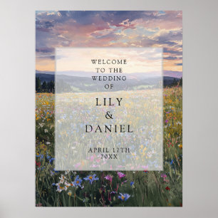 Affiche Panneau de bienvenue de mariage de prairie florale
