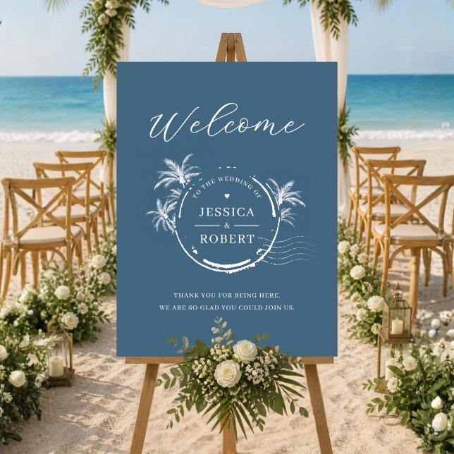 Affiche Panneau de Bienvenue de Mariage de Timbre de Litto (Destination Wedding Welcome Sign)