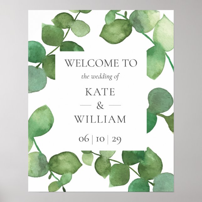 Affiche Panneau de bienvenue de mariage de verdure boho d' (Devant)