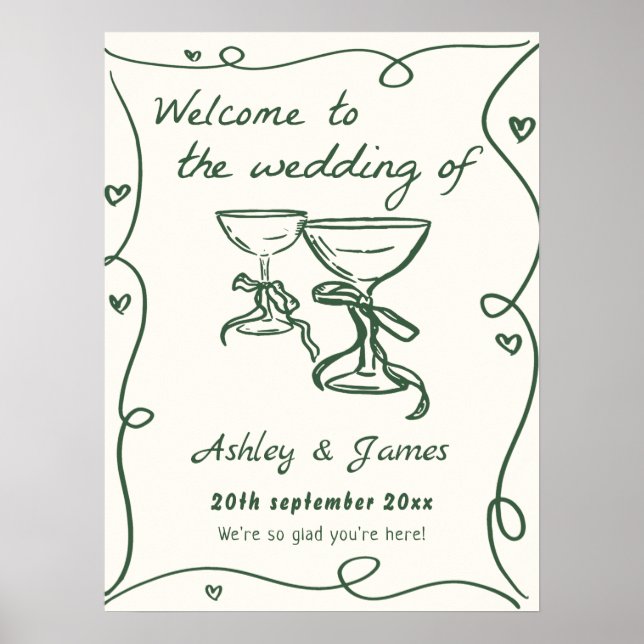 Affiche Panneau de bienvenue de mariage dessiné à la main  (Devant)