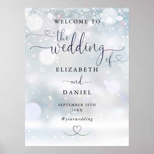 Affiche Panneau de bienvenue de mariage d'hiver de script  (Devant)