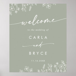 Affiche Panneau de bienvenue de mariage DIY à fleurs sauva