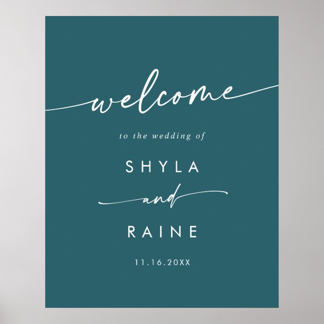 Affiche Panneau de bienvenue de mariage DIY bleu sarcelle  (Devant)