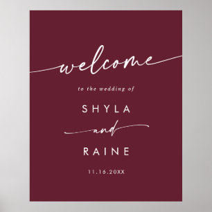 Affiche Panneau de bienvenue de mariage DIY rouge burgundy
