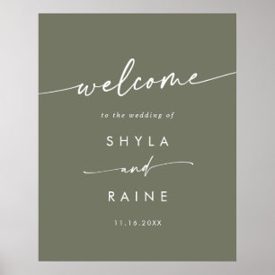 Affiche Panneau de bienvenue de mariage DIY vert olive Boh