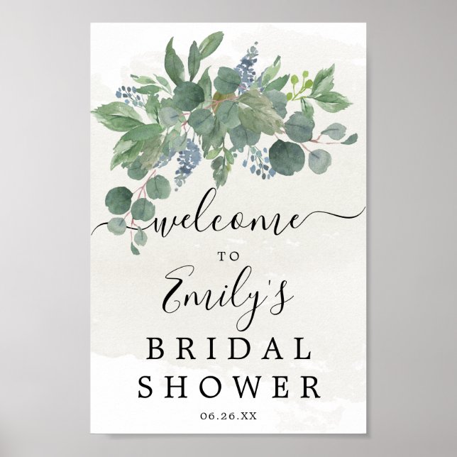 Affiche Panneau de bienvenue de mariage Dusty Blue Eucalyp (Devant)