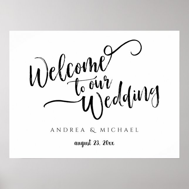 Affiche Panneau de bienvenue de mariage - Écriture pinceau (Devant)