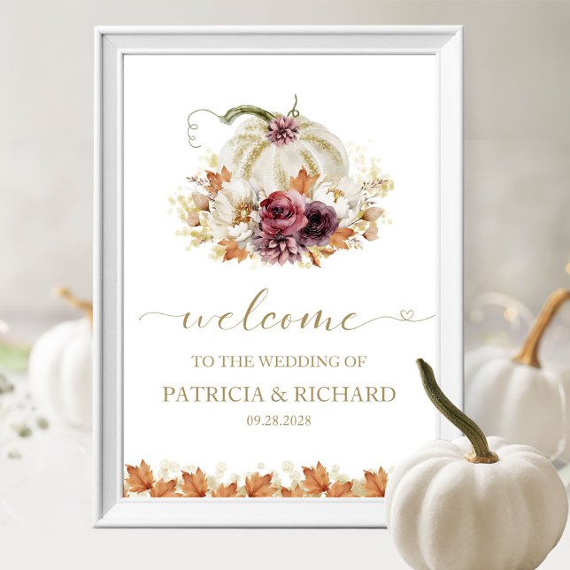 Affiche Panneau de bienvenue de mariage élégant automne bl (Créateur téléchargé)