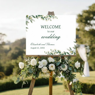 Affiche Panneau de bienvenue de mariage élégant aux feuill