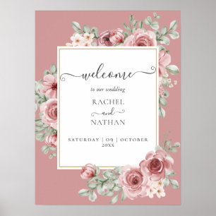 Affiche Panneau de bienvenue de mariage élégant aux fleurs