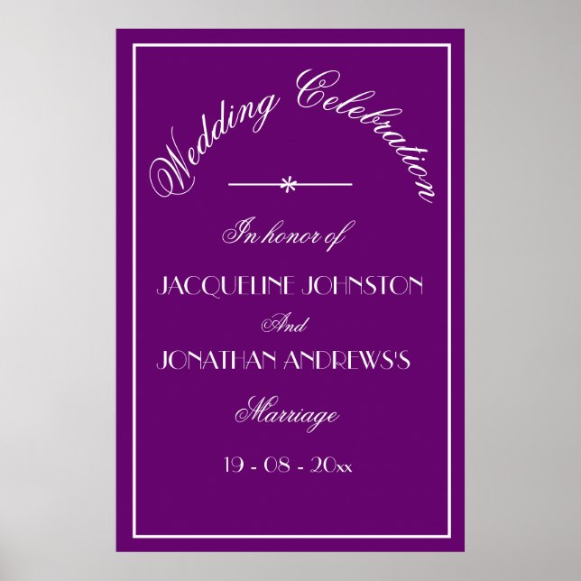 Affiche Panneau de bienvenue de mariage élégant avec noms  (Devant)