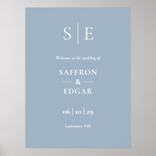 Affiche Panneau de bienvenue de mariage élégant bleu pouss