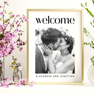 Affiche Panneau de bienvenue de mariage élégant en noir et