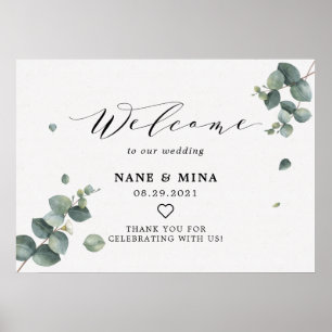Affiche Panneau de bienvenue de mariage élégant Eucalyptus