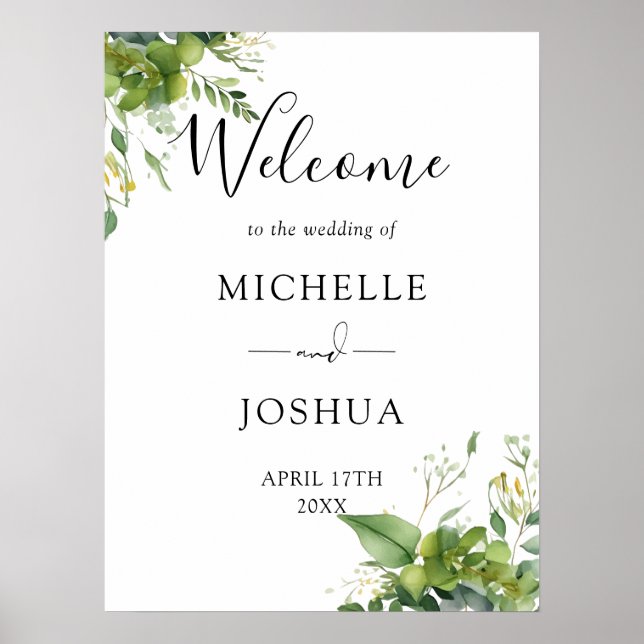 Affiche Panneau de bienvenue de mariage élégant floral Euc (Devant)