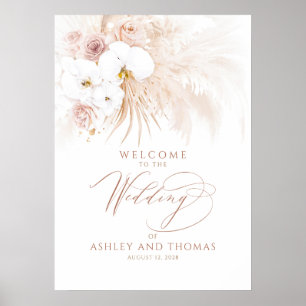 Affiche Panneau de bienvenue de mariage élégant floral tro