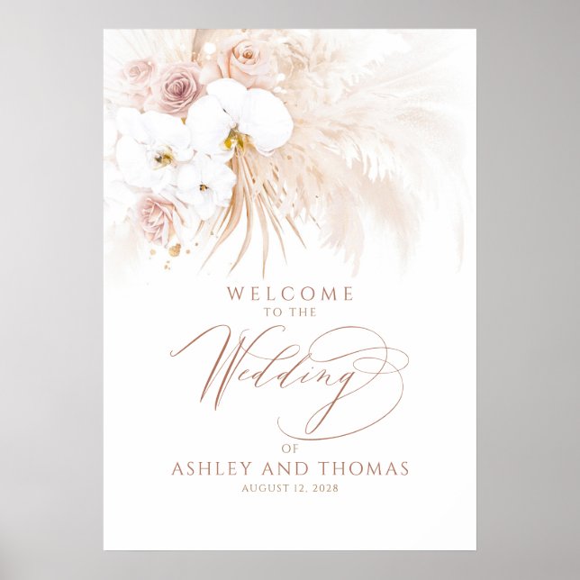 Affiche Panneau de bienvenue de mariage élégant floral tro (Devant)