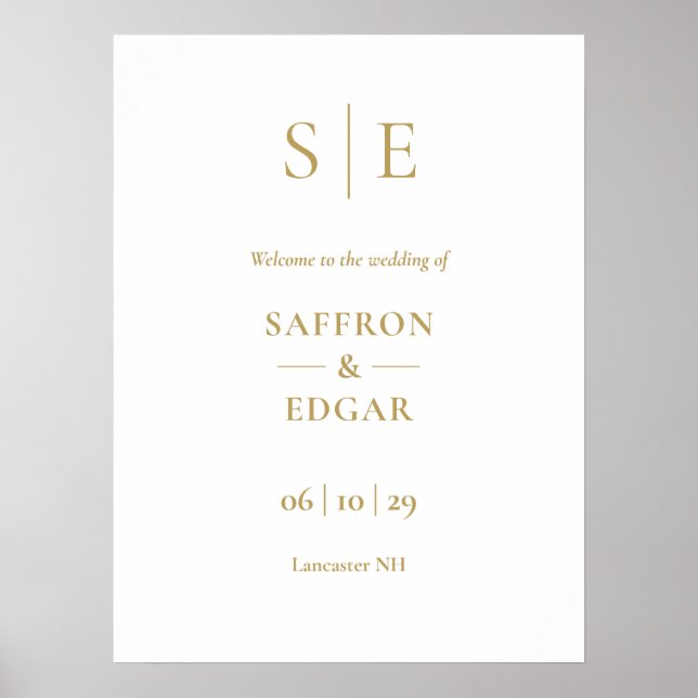 Affiche Panneau de bienvenue de mariage élégant monogramme (Devant)