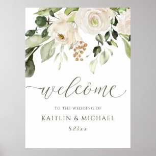 Affiche Panneau de bienvenue de mariage élégant verdure fl