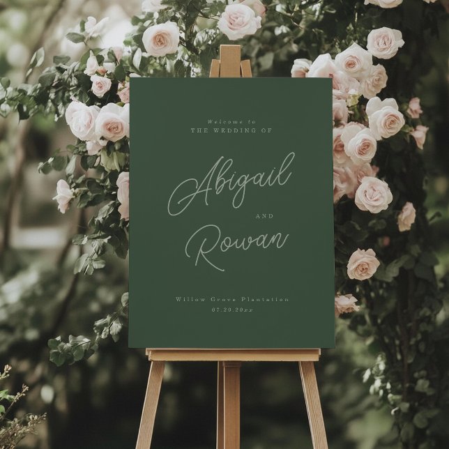 Affiche Panneau de bienvenue de mariage élégant vert forêt (Créateur téléchargé)