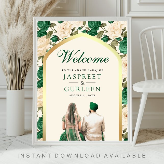 Affiche Panneau de bienvenue de mariage Emerald Floral Ana (Créateur téléchargé)