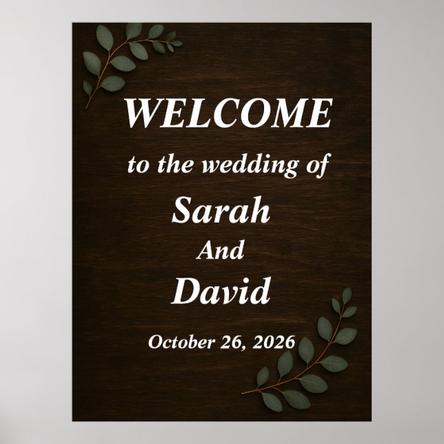 Affiche Panneau de bienvenue de mariage en bois rustique a (Devant)